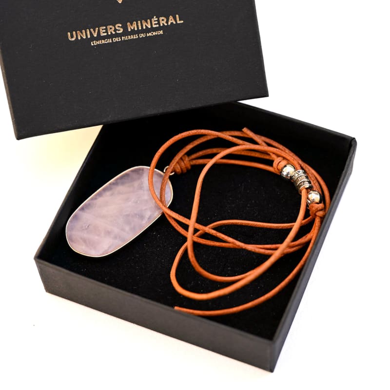 Collier Quartz Rose Cuir | Univers Minéral