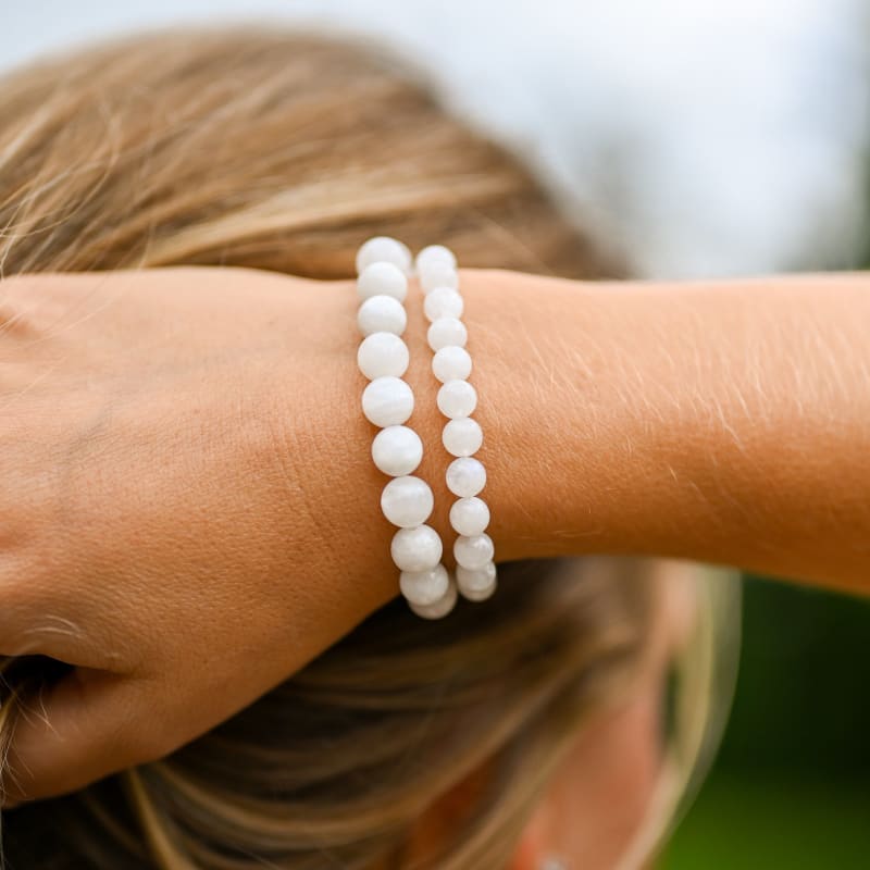 Bracelet Pierre de Lune blanche perles 6mm - UNILLIANCE MINERAUX